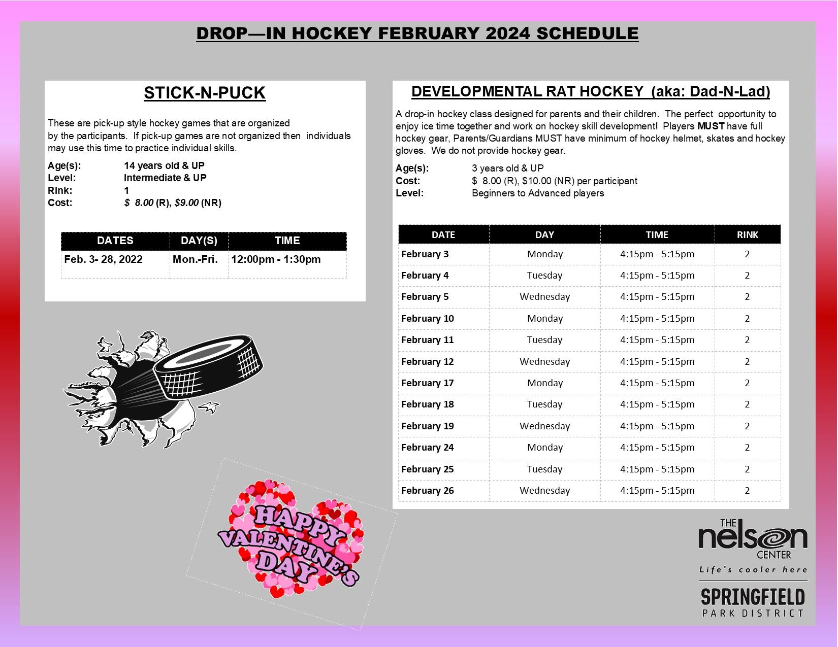 2025 February Drop In Hockey Schedule